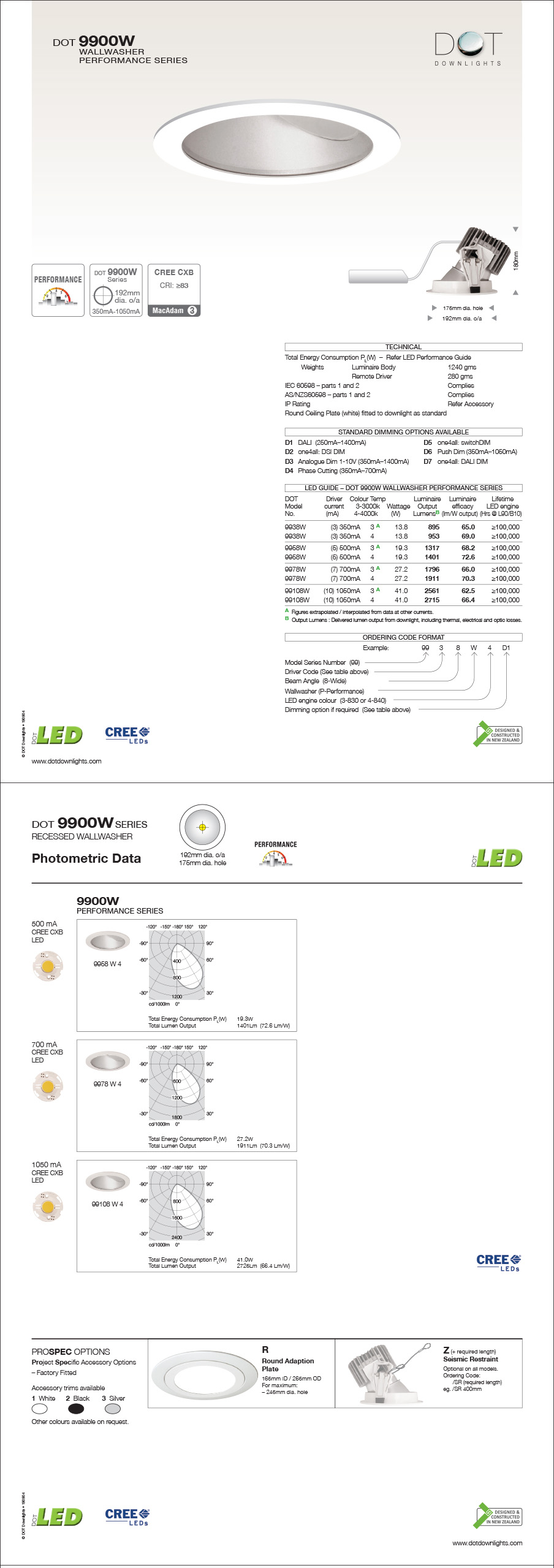 DOT 9100 LED Wallwash Performance Series Downlight Data Sheet